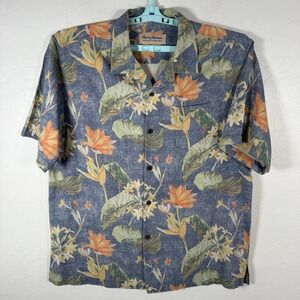 Tommy Bahama Shirt Mens Large Blue Silk Heritage Tortola Hawaiian Camp Floral